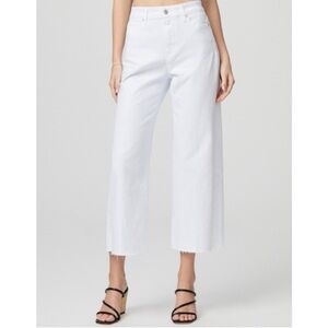 PAIGE 26 Petite Anessa Ankle Wide Leg High Rise Denim Jean White Raw Hem
